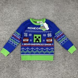 Minecraft Creeper Sweater Youth 6 Blue Ugly Christmas Seasons Greetings Pullover